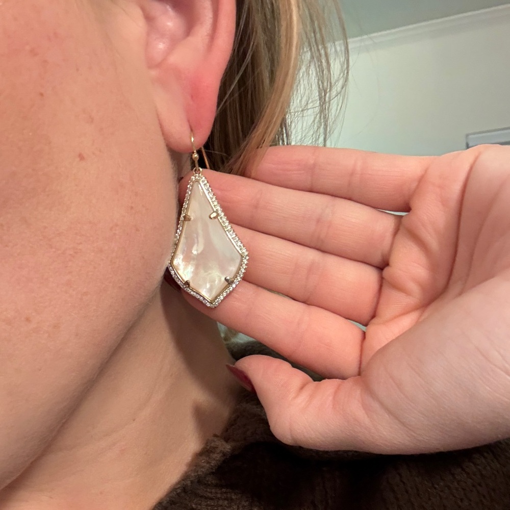 Kendra Scott Silver and Cream Drop Earrings - Picture 4 of 5